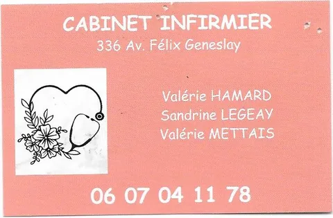 La carte du cabinet : fond saumon, le coeur-stéthoscope, les trois noms et le 06 07 04 11 78.
