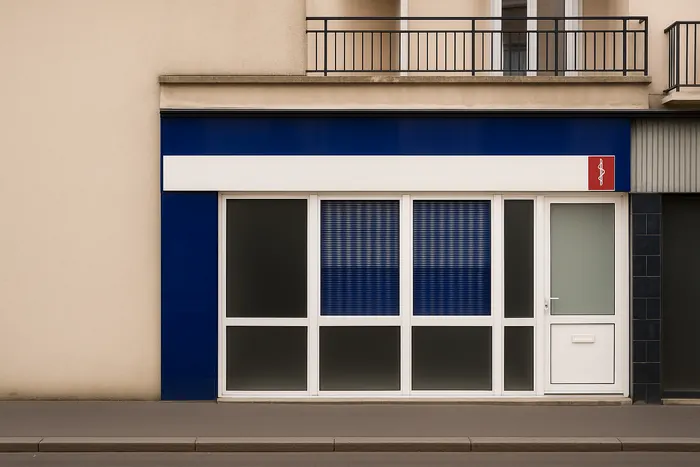 La devanture bleu roi du cabinet, vitres dépolies et porte blanche, au 336 avenue Félix-Geneslay